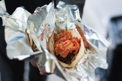 Different Taco Options such as Korean Braised Beef Short Rib with Kimchi