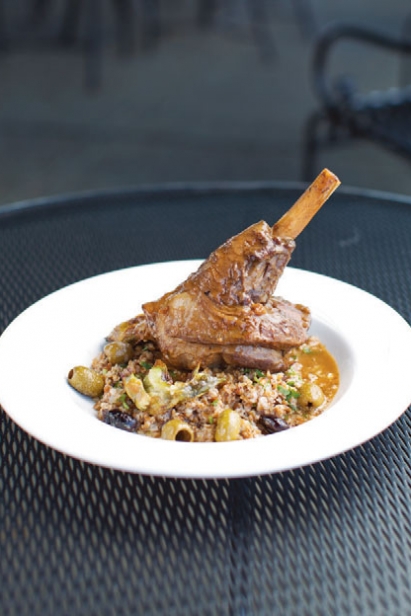 16-ounce lamb shank on a bed of tabouleh